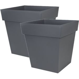 2x stuks bloempotten Toscane vierkant kunststof antraciet grijs L32 x B32 x H32 cm - 22 liter - Potten/plantenpotten