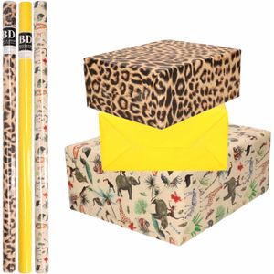 6x Rollen kraft inpakpapier jungle/panter pakket - dieren/luipaard/geel 200 x 70 cm - cadeau/verzendpapier