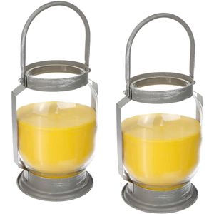 2x stuks antimuggen Citronella kaarsen/lantaarns in glas 65 branduren - Geurkaarsen citrus geur