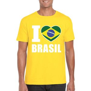 Geel I love Brazilie supporter shirt heren - Braziliaans t-shirt heren