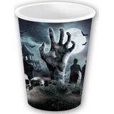 Fiestas Guirca Halloween/horror begrafenis feest bekers - 24x - zwart - papier - 240 ml