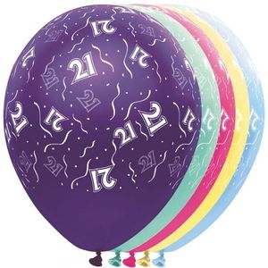 5x stuks Helium leeftijd ballonnen 21 jaar versiering/feestartikelen/verjaardag - formaat 30 cm