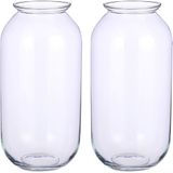 Set van 2x stuks transparante ronde vaas/vazen van glas 19 x 35 cm - Woonaccessoires/woondecoraties - Glazen bloemenvaas - Boeketvaas