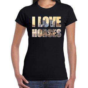 I love horses / paarden t-shirt zwart dames - paarden / dieren  t-shirt / kleding - cadeau t-shirt / paarden shirts voor paardenmeisjes