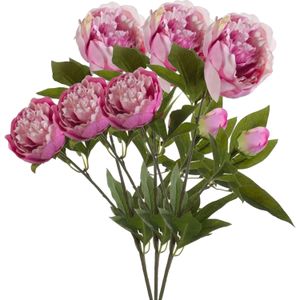 Emerald Kunstbloem pioenrozen tak - 3x - 3 bloemen - roze - 70 cm - decoratie