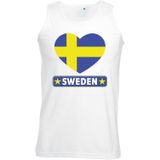 Zweden singlet shirt/ tanktop met Zweedse vlag in hart wit heren