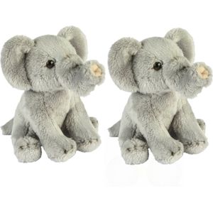 Ravensden - Pluche olifanten knuffels - Familie set van 2x stuks - 15 cm - grijs