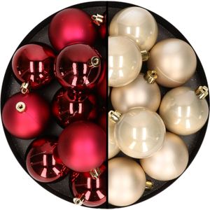 24x stuks kunststof kerstballen mix van donkerrood en champagne 6 cm - Kerstversiering