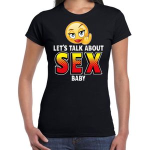 Funny emoticon t-shirt Lets talk about sex baby zwart voor dames - Fun / cadeau shirt
