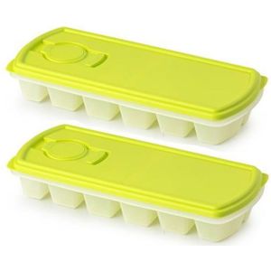 PlasticForte IJsblokjesvorm met deksel - 2x - 12 ijsklontjes - kunststof - groen