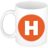 Mok / beker met de letter H oranje bedrukking voor het maken van een naam / woord - koffiebeker / koffiemok - namen beker