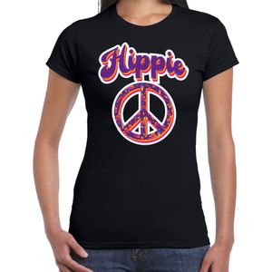 Hippie t-shirt zwart voor dames - 60s / 70s / toppers outfit / kleding