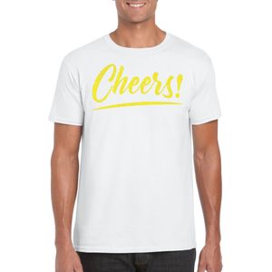 Bellatio Decorations Verkleed T-shirt voor heren - cheers - wit - geel glitter - carnaval