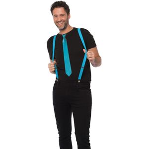 Carnaval verkleedset bretels en stropdas - licht blauw - volwassenen/unisex - feest accessoires