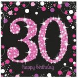 32x Happy birthday 30 jaar servetten zwart/roze