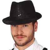 Carnaval verkleed set - hoedje en bretels - zwart - dames/heren - glimmende verkleedkleding