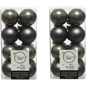 32x stuks kunststof kerstballen antraciet (warm grey) 4 cm - Mat/glans - Onbreekbare plastic kerstballen