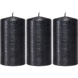 3x Zwarte cilinderkaarsen/stompkaarsen 7 x 13 cm 25 branduren - Geurloze zwartkleurige kaarsen - Woondecoraties