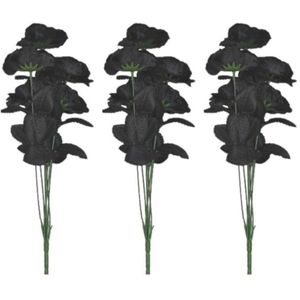 3x Bosje met 6 zwarte rozen halloween decoratie 37 cm - Verkleedaccessoires