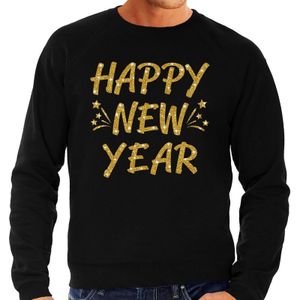 Oud en Nieuw trui / sweater - Happy New Year - goud op zwart heren - nieuwjaarsborrel / oudjaarsavond outfit