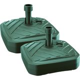 2x Stuks vierkante kunststof parasolvoeten groen 12 liter - breedte 39 cm