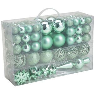 G. Wurm Kerstballen met piek - 111-delig - kunststof - mintgroen - 3-4-6 cm