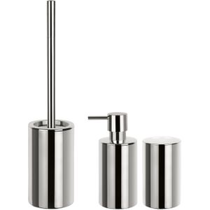 Spirella Badkamer accessoires set - WC-borstel/zeeppompje/beker - porselein - zilver - Luxe uitstraling