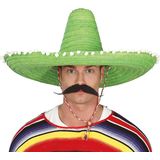 Carnaval verkleed set Gringo - Mexicaanse sombrero hoed - groen - met Western thema plaksnor groen