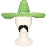 Carnaval verkleed set Gringo - Mexicaanse sombrero hoed - groen - met Western thema plaksnor groen