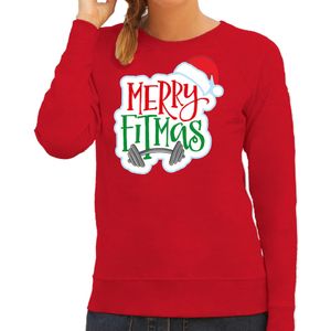Merry fitmas Kerstsweater / kersttrui rood voor dames - Kerstkleding / Christmas outfit