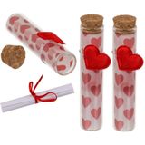 Pakket van 6x stuks valentijn hartjes flesjes van glas met boodschap 11 cm - Valentijnsdag cadeau versiering