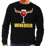 Foute kersttrui / sweater met wijnglas Winedeer zwart voor heren - Kersttruien