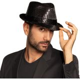 Boland - Verkleedkleding set - Glitter hoed/stropdas zwart volwassenen