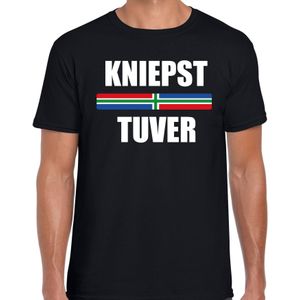 Kniepst tuver met vlag Groningen t-shirt zwart heren - Gronings dialect cadeau shirt