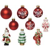 20x stuks glazen kerstornamenten/hangers figuurtjes en kerstballen rood x stuks kerstornamenten/kersthangers sneeuwvlokken wit glazen 10 cm