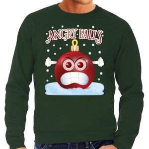 Foute Kerst trui / sweater - Angry balls - groen voor heren - kerstkleding / kerst outfit