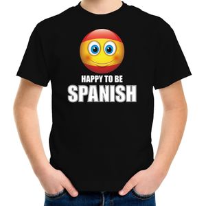 Spanje Happy to be Spanish landen t-shirt met emoticon - zwart - kinderen - Spanje landen shirt met Spaanse vlag - EK / WK / Olympische spelen outfit / kleding