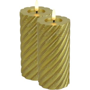 Countryfield Luxe LED kaars/stompkaars - 2x - goud - D7,5 x H15 cm - timer - twirly