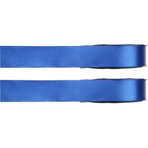 2x Hobby/decoratie blauwe satijnen sierlinten 1 cm/10 mm x 25 meter - Cadeaulint satijnlint/ribbon - Striklint linten blauw