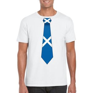 Wit t-shirt met Schotse vlag stropdas heren - Schotland supporter