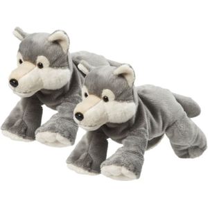 2x Stuks Pluche Knuffel Grijze Wolf van 22 cm - Wolven Speelgoed Knuffels Artikelen.