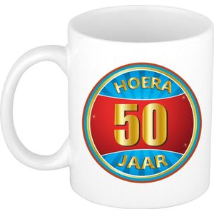 Verjaardag mok / beker - hoera 50 jaar - 300 ml - verjaardagscadeau / kado