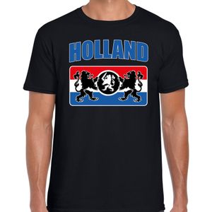 Zwart fan t-shirt voor heren - Holland met een Nederlands wapen - Nederland supporter - EK/ WK shirt / outfit