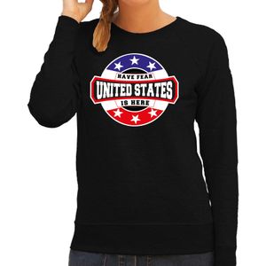 Have fear United States is here sweater met sterren embleem in de kleuren van de Amerikaanse vlag - zwart - dames - Amerika supporter / Amerikaans elftal fan trui / EK / WK / kleding