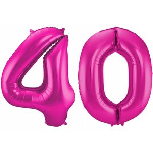 Cijfer ballonnen - Verjaardag versiering 40 jaar - 85 cm - roze