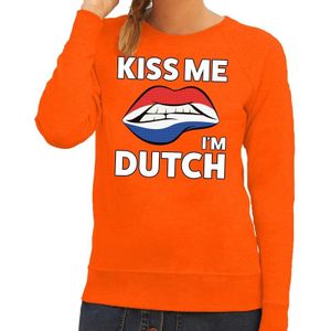 Kiss me I am Dutch sweater oranje dames - feest trui dames - Oranje kleding