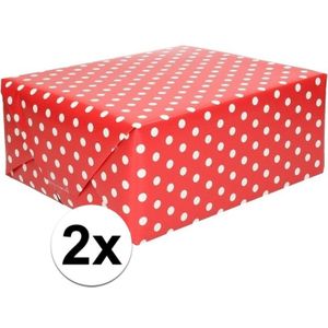 2x Inpakpapier/cadeaupapier rood met stip 200 x 70 cm op rollen - Kadopapier/geschenkpapier