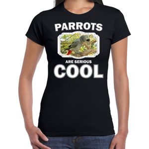 Dieren papegaaien t-shirt zwart dames - parrots are serious cool shirt - cadeau t-shirt grijze roodstaart papegaai/ papegaaien liefhebber