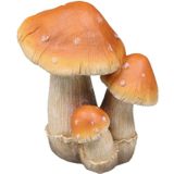 Deco huis/tuin beeldje paddenstoelen setje - boleet - bruin/wit - 11 x 20 cm - Herfst decoratie