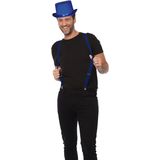 Carnaval verkleedset hoed en bretels - blauw - volwassenen/unisex - feestkleding accessoires